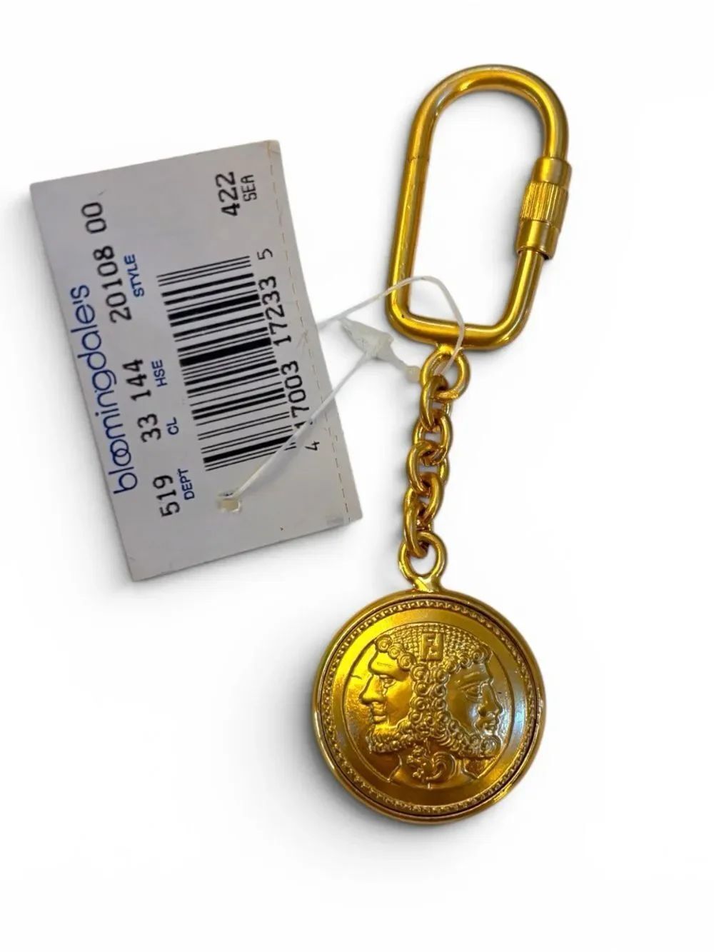 Vintage gold-tone double-headed Janus medallion keychain